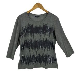 LAFAYETTE 148 Top Sequin Casual Long Sleeve Stretch Gray